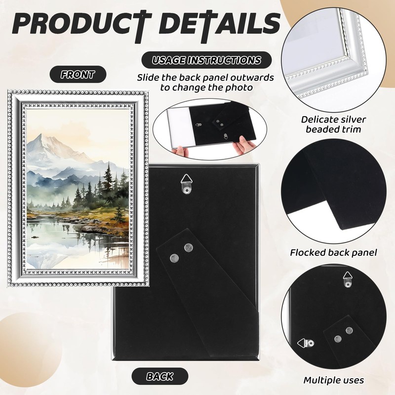 Wonderjune 3 Pack Silver Metal Picture Frame Set - 4x6