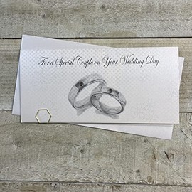 WHITE COTTON CARDS Money Wallet, for The Special Couple Day, Wedding Bands, 21 x 10 cm, White, WBW10