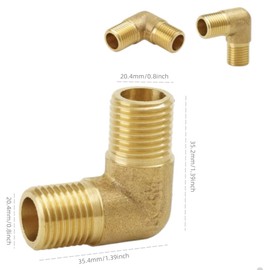 2 Pcs Brass Connector Pipe Fitting Elbow Connector 90 Degree 1/2" Male to 1/2" Male BSP Thread Connector for Pipe Connecting Conversion