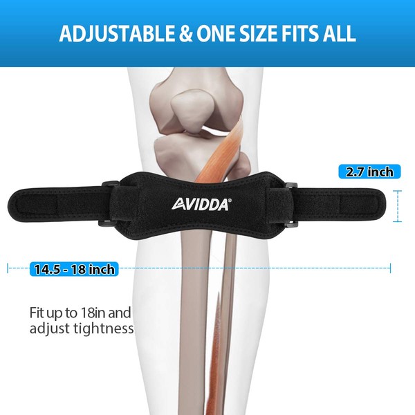 AVIDDA Patella Tendon Knee Support Strap 2 Pack,Adjustable Knee Brace&Knee Pain Relief Support Strap for Women and Men Dancing,Weight Lifting,Squats,Ride a Bicycle,Hiking Running