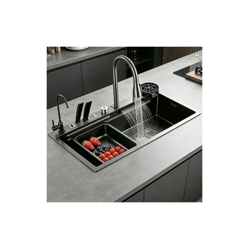 Tarja Fregadero De Cocina De Cascada Acero Inoxidable 80*45