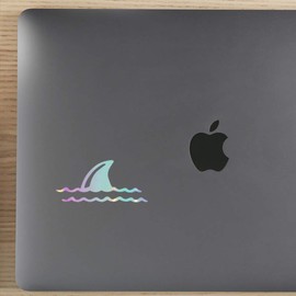 NBFU Shark Wave Fin Animal Ocean Sea 2 (Holographic Opal Purple) (Set Of 2) Premium Waterproof Vinyl Decal Stickers For Laptop Phone Accessory Helmet Car Window Bumper Mug Tuber Cup Door Wall Decoration