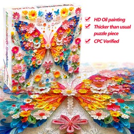 Bgraamiens Floral Butterfly Symphony-1000 Pieces Paper Flower Butterfly Puzzle for Adults, Unique Flowers Art,Perfect for Game Nights