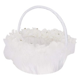 Yosooo Elegant Wedding Candy Basket with Lightweight White Satin Decorated Flower Girl Basket