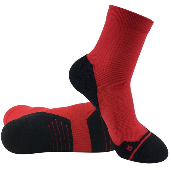Mens Athletic Socks, HUSO Custom Elite Athletic Seamless Tennis Running Socks for Men Women, Red 1-Pack
