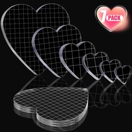 Mudder 7 Pieces Acrylic Stamp Blocks Set Clear Stamping Blocks Tools for Kids with Grid and Grip Scrapbooking Craft Making, Decorative DIY Essential Stamping Tool(Heart)
