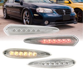 USR DEPO 00-03 Maxima Side Marker Lights - Front Amber + Rear Red LED Bumper Sidemarkers Lamps (Left + Right) Compatible with 2000-2003 Nissan Maxima (Clear Lens, Plug and Play 4 Pieces Set)