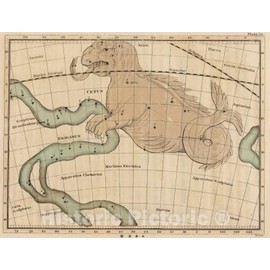 Historic Pictoric Map : Constellations Near Cetus., 1824, Vintage Wall Art : 30in x 24in