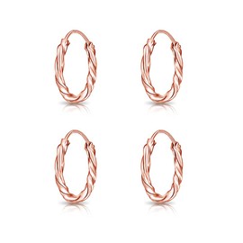 DTPsilver - 2 pairs of earrings - small round hoop earrings twisted - 925 sterling silver, yellow gold plated or rose gold plated - helix/tragus/cartilage - thickness 1.8 mm - diameter 12 mm, Sterling