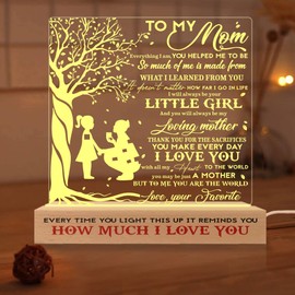 ARTSYWIX to My Mom 3D Illusion Lamp w/Wooden Base USB Powered, Mom Acrylic Night Light, Gift from Daughter Kid, Bonus Mom Stepmom Gift, Lamp Present for Mom Mother, Gift for Birthday Mothers Day