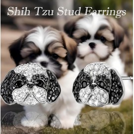 Dog Lovers' Earrings, Different Dog Breed Stud Earrings with Crystals, Rose Gold and Silver Tone - Party, Birthday, or Christmas Gift (Shih Tzu Earring)