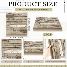 Maasechs 2 Pack DIY 14.1in x 11.8in Faux Wall Covering Panel for Interior Exterior Decor Stone Siding Panel Artificial 3D Veneer for Outdoor Home Improvement Projects (Stylish)