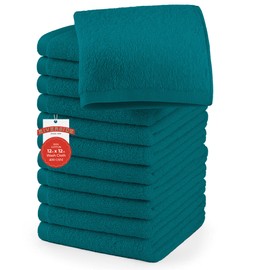 RIVERSIDE 12 Pack Washcloths - 12x12 Inches, 400 GSM, 100% Ring-Spun Cotton - Soft, Absorbent & Durable Face and Body Towels - for Bathroom, Spa, Gym, Makeup Removal & Everyday Use - Teal