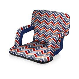 PICNIC TIME ONIVA - a Brand Ventura Portable Reclining Stadium Seat, (Vibe Collection - Navy Blue, Orange, & Gray Pattern)