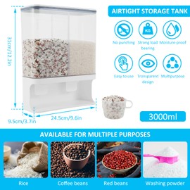 Fxvhojq Minimalist Rice Dispenser, 3000ml, Rectangular Prism, Air Tight, Space Saving, Food Grade, BPA Free, 31x24.5x9.5cm, Rice, Beans, Dry Food Storage