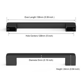 5 Pack Black 5 Inch Hole (128mm) Handle Wardrobe Door Handle Kitchen Cabinet Handle Drawer Handle Zinc Alloy Handle