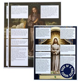 VILLAGE GIFT IMPORTERS Pack of 3 Catholic Prayer Guides | Beautiful Christian Artwork | Double Sided | Great for Students | Includes Memorare, Angelus, Act of Contrition, and More