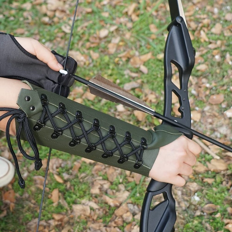ArcheryMax Handmade Leather Arm Guard Bow Hand shooting Glove (Green,