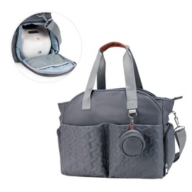 Breast Pump Bag - Baby Diaper Tote Bag with Laptop Sleeve and Insulation Pocket, Fit Most Breast Pumps Like Medela, Spectra S1,S2 (Grey)