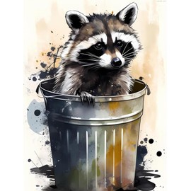 MOER SKY Raccoon 5D Diamond Painting for Adults, Watercolor Raccoon Diamond Art, Diamond Dots Gem Art Garden Decoration Aesthetic 12x16inch