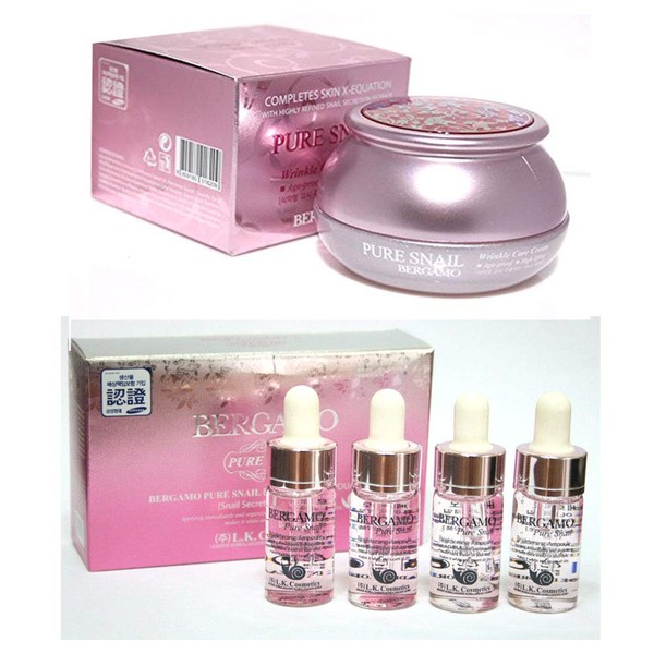 Bergamo] Pure Snail Brighten Ampoule 13ml 4EA + Pure Snail Wrinkle Care Moisture Cream 50g / Korean cosmetics