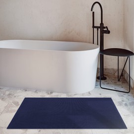 Cotton Paradise 100% Cotton Non Slip Bath Mats for Bathroom, 17x24 inch Soft Absorbent Quick Dry Machine Washable Floor Bath Mat, Navy Blue Bath Rug