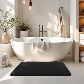 smiry Thick Memory Foam Bath Mat,40 x 60 cm,Extra Soft Absorbent Bathroom Mat,Non-Slip Quick Dry Bath Mats for Bathroom,Machine-Washable Bath Rug Foot Mat,Black