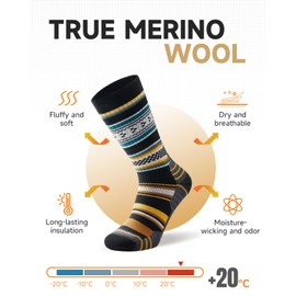 PULlOU Thermal Socks Merino Wool Socks for Men Women Breathable Winter Warm Thick Socks for Work, Hiking, Running, Skiing and Outdoor Sports, 3 Pairs