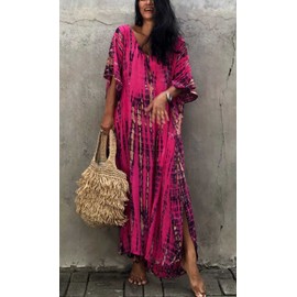 Orshoy Women's Beach Dress, Maxi Kaftan, Boho Beach Poncho, Long Bikini Cover-Up, Summer Maxi Dress, Loose Kimono, Sleepwear, One Size, B-pink