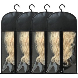 4Pcs Wig Storage Wig Bags Storage with Hanger, Wig Storage Bag with Hair Extensions Wigs and Accessories, Breathable and Easy to Carry Home Hair Salon Travel Available (Black 23.5in) - Size: 23.5in
