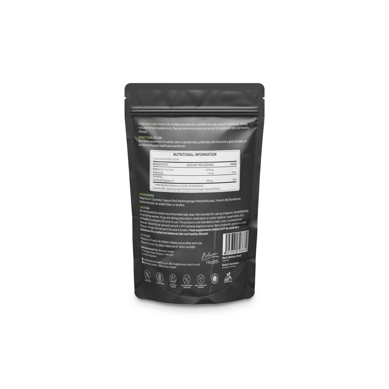 Magnesium Glycinate with Vitamin B6 | 180mg Elemental Magnesium Per