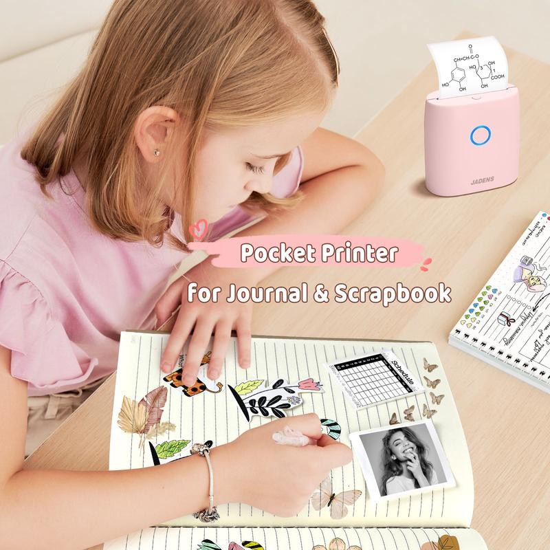 JADENS Mini Sticker Printer-2 Inch Bluetooth Thermal Pocket Printer,Inkless Portable