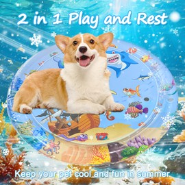 Cat Water Mat 2025 Upgrade 0.5mm Thickened, Ocean-Themed Round Sensory Water Play Mat for Cats, Scratch-Resistant Pet Water Bed with Fish, Summer Cooling Pad with Inflator, Durable & Easy-Clean