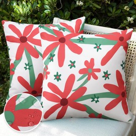 Pyonic Pack of 2 Outdoor Pillows Waterproof 18X18 Inch Spring Boho Floral Water Resistant Decorative Outdoor Pillow Covers for Patio Furniture