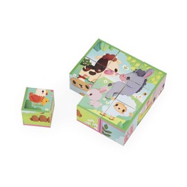 Janod J03329 Cube Puzzle for Children, Cardboard Theme Farm, 9 Cubes and 6 Possible Puzzles, Learning Toys for Babies and Toddlers, Fine Motor Skills, Learning Watercolours, from 2 Years