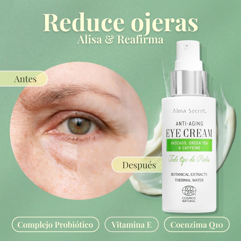 Alma Secret Contorno de Ojos Antiedad con Aguacate, Té Verde