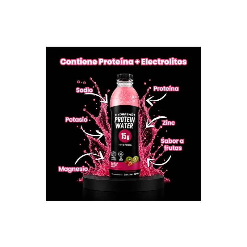 HydraShot Protein Water, Fresa Kiwi, 12 Pack