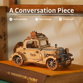 Rolife 3D Wooden Puzzle DIY Retro Model Car Wooden Model Kits for Adults to Build Construction Kits, Vintage Car