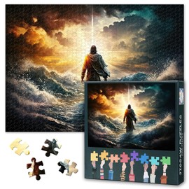 Jesus Puzzles for Adults 1000 Pieces, Figure of Jesus Walks on Water on Beautiful Sunset, Impossible 1000 Piece Jigsaw Puzzles for Home Wall Decor, 19.5 x 27.5 Inch