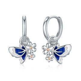 JFASHOP Butterfly Earrings for Women 925 Sterling Silver Earrings Daisy Hanging Drop Earrings Hypoallergenic Butterfly Jewellery Gift for Women Girlfriend, Silver, No