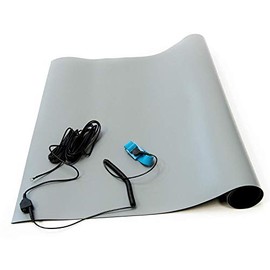 Bertech ESD High Temperature Rubber Mat Kit with a Wrist Strap and Grounding Cord, 20" Wide x 30" Long x 0.08" Thick, Gray
