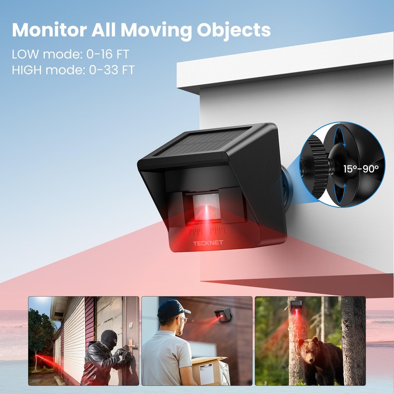 TECKNET Solar Wireless Driveway Alarm with 2600FT Long Range &