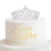 YARIEW Small Silver Crown and Happy Birthday Cake Topper Flower