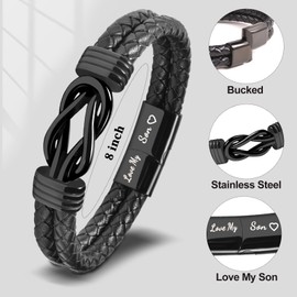 VU100 Gifts for Son Bracelet Gifts from Mum Dad To My Son Bracelet Forever Linked Together Braided Leather Bracelet for Men Inspirational Quotes Gifts Christmas Gifts Birthday Gifts for Boy (20.5 cm)