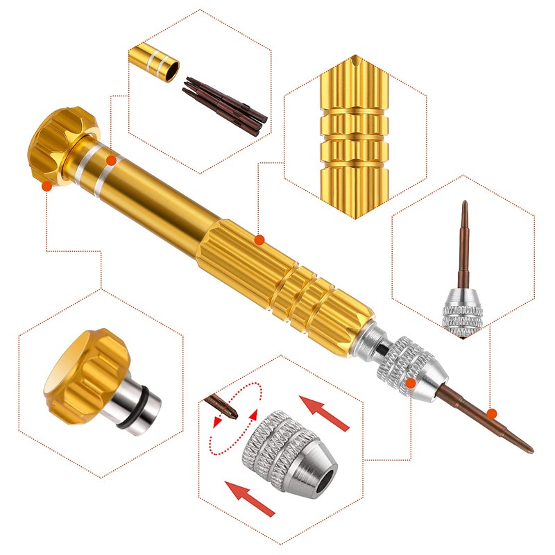 Grevosea 5-in-1 Mini Screwdriver Set, Multifunctional Tiny Screwdriver Slotted and