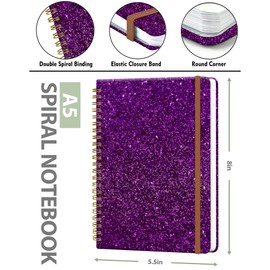 WLPFSAHF Spiral Journal Notebook for Women, Hardcover A5 College Ruled Notebook, 120 Pages, Thick Paper, Cute Lined Journal for School, Office & Work, 6 x 8.4 in(Shiny Purple)