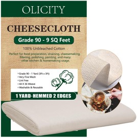 Olicity Cheese Cloth, Grade 90, 27 Sq Feet, 100% Unbleached Cotton Cheesecloth with Hemmed 2 Edges Fabric Ultra Fine Reusable Muslin Cloths for Butter, Cooking, Strainer, Baking - 3 Yards