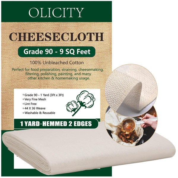 Olicity Cheese Cloth, Grade 90, 27 Sq Feet, 100% Unbleached
