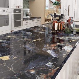 Livelynine 197 X 36 Inch Contact Paper Black and Gold Marble Countertop Peel and Stick Waterproof Countertops for Kitchen Table Top Desk Dresser Cover Self Adhesive Vinyl Wallpaper Counter Top Sticker