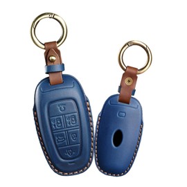 ontto Car Key Fob Cover Keyring fit for Hyundai Tucson Solaris Sonata Hybrid Nexo NX4 Santa fe Dn8 2021 2022 2023 Smart Key Case Shell Leather Key Holder Keyring Keychain Accessories 6 Buttons Blue